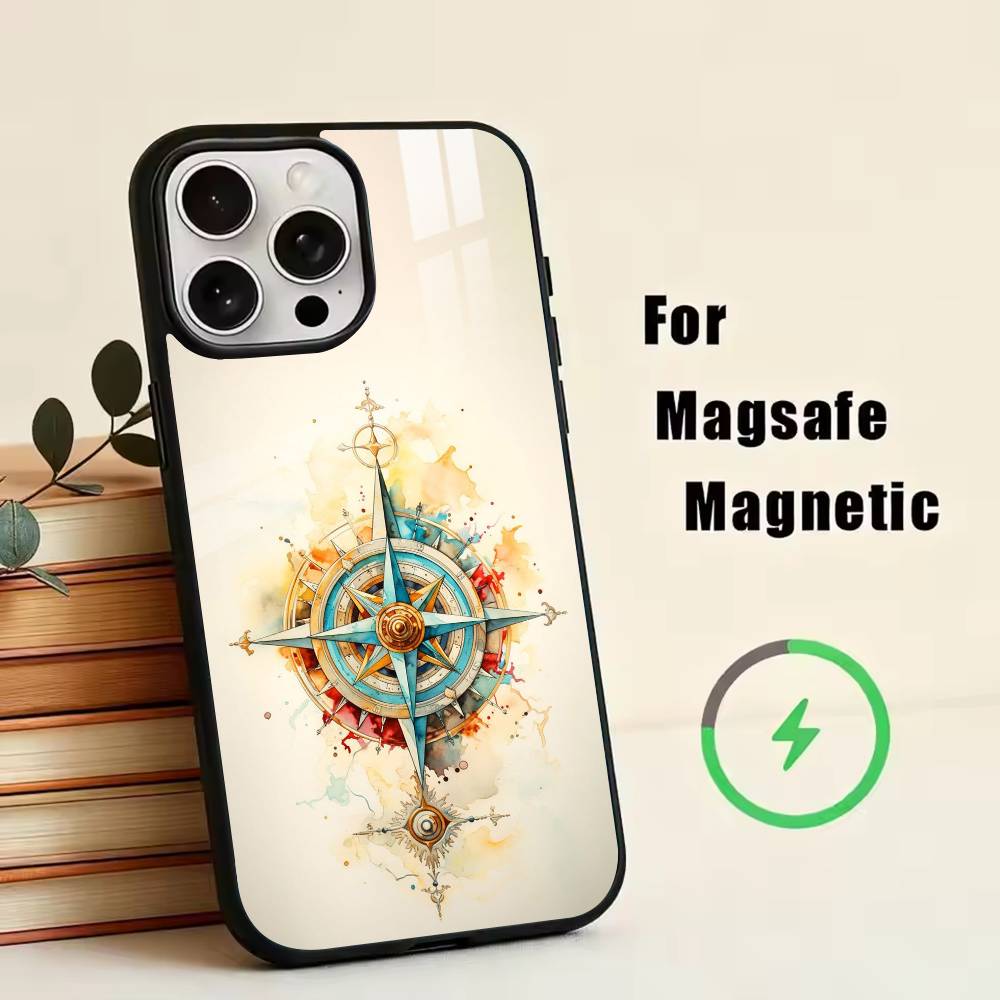 Vintage Nautical Compass  Phone Case For iPhone17,16,15,14,13,12,11 Plus,Pro Magnetic with Magsafe Wireless Charging