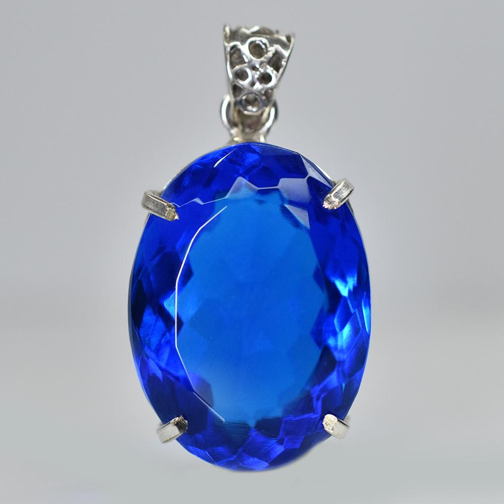 Natural Blue Topaz Pendant Oval Cut 93.40 Ct Unique Pendant Gemstone Certified My-pd-129-k