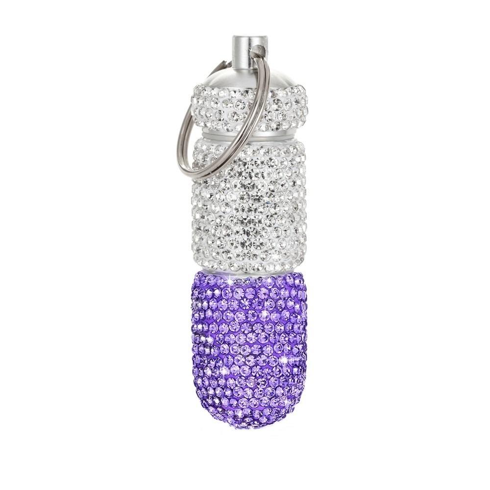 Luxury Rhinestone Bling Pill Case Waterproof with Keychain Cute Storage Box Mini Rhineston Pill Container Outdoor