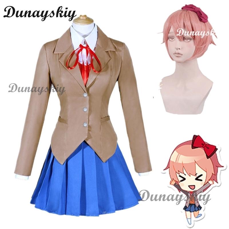 Gioco Doki Doki Literature Club Natsuki Cosplay Sayori Yuri Monika Costume Cosplay Set Parrucca Uniforme Scolastica Ragazza Donna Costumi