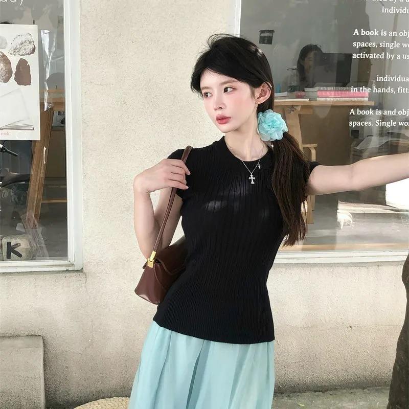 

Women s Mock Neck Ribbed Knit Top Ruffle Cap Sleeve Slim Fit Sleeveless Casual Daily Blouse Onesize чорний
