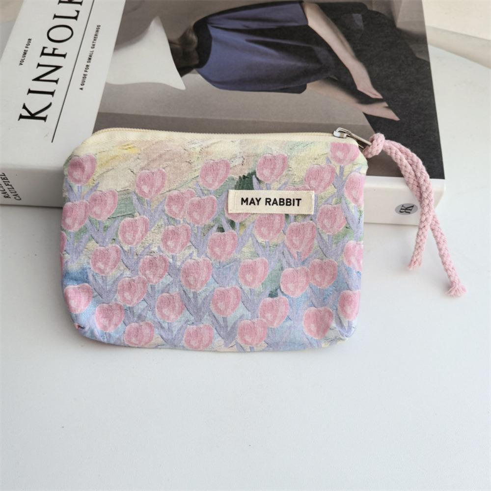 New Cartoon Square Cosmetic Bag Small Flower Storage Pouch Zipper Sanitary Napkins Makeup Bags Women