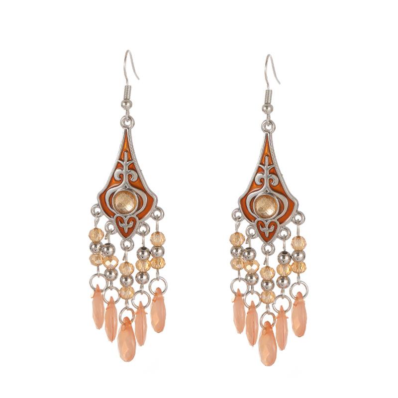 Vintage Elegant Crystal Water Drop Dangle Earrings for Women Ethnic Temperament Long Geometric Handmade Earring Female Jewelry