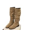 French Thick Heel Popular Suede Piled Boots Women's Shoes 2025 New Spring and Autumn Winter Versatile Thin Long Boots