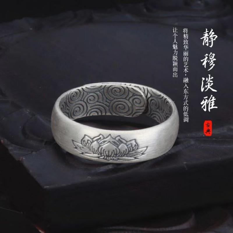 Buyee 925 Sterling Silver Flower Ring Finger Elegant Lotus Pattern Open Ring for Woman Men Fashion Ethnic Fine Jewelry Circle