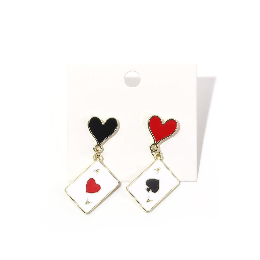 2 Pairs Fashionable Playing Card Earrings Trendy Asymmetric Poker Ear Pendants Handmade Accessories for Stylish Women