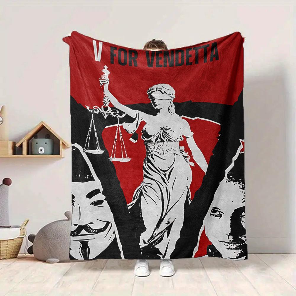 1pc V for Vendetta Flannel Throw Blanket - HD Printed Lightweight Soft Warm All-Season Blanket for Sofa, Bed, Travel, Camping 087
