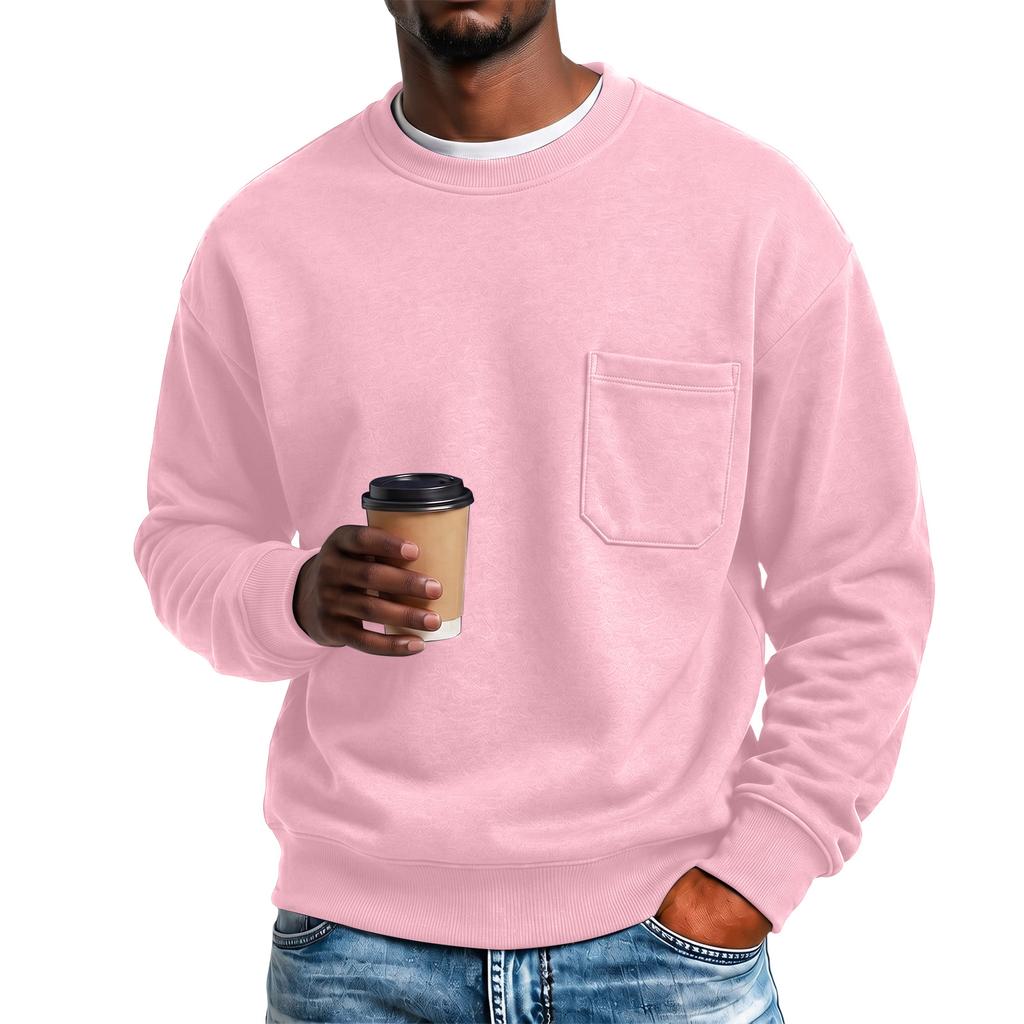 Men's Color -Lined Long Sleeve Neck Sweatshirt with Pocket for Fall and Winter