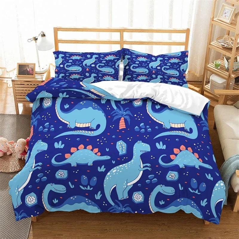 Cute Dinosaur Duvet Cover Kids 3D Cartoon Animal Bedding Set Full/Queen Microfiber Quilt Cover For Boy Girl Child Bedroom Decor