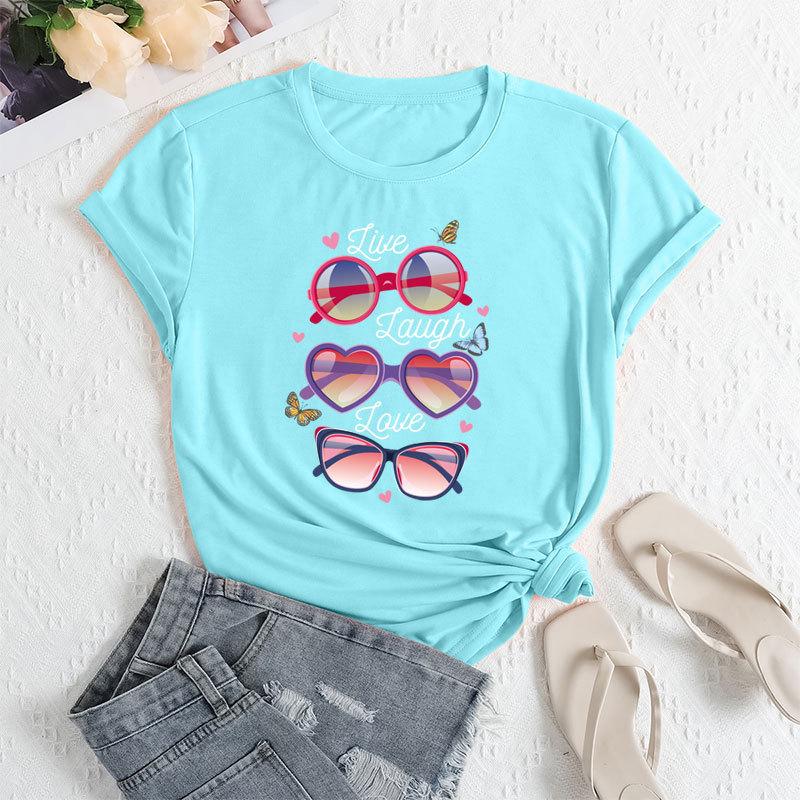 Sommer Damenbrillen Bedruckte Lockere Rundhals Freizeit Reine Baumwolle Kurzarm T-Shirts Damen