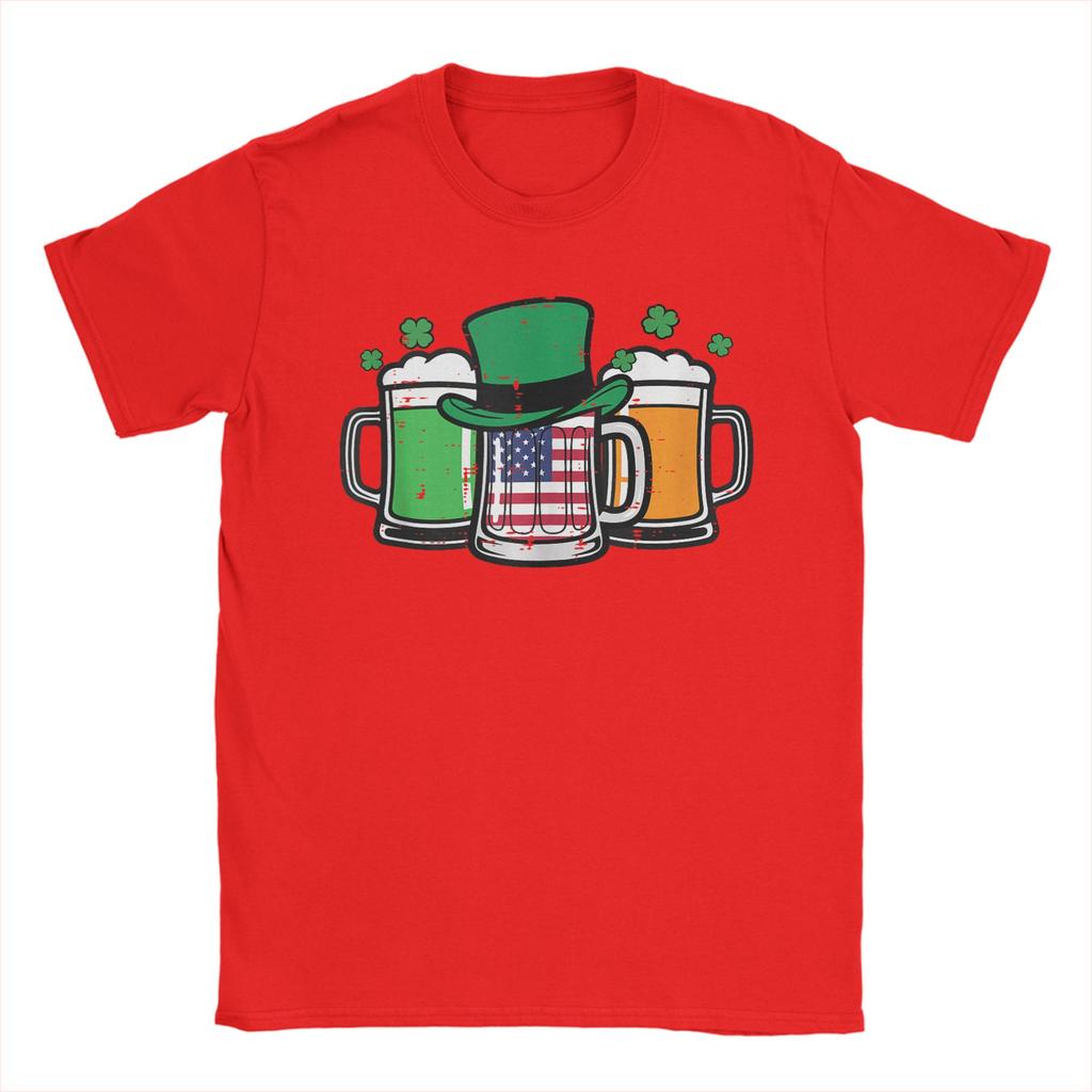 St. Patrick's Day Tasse US-Flagge Saint Pattys Patriotische T-Shirts Unisex Baumwoll-T-Shirt Rundhals-T-Shirts Kurzarm Kleidung Geschenkidee