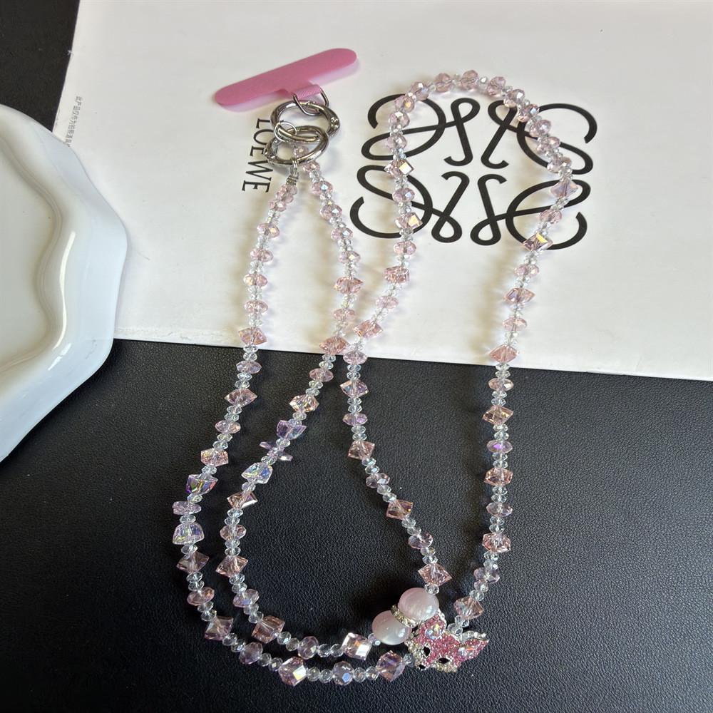 Water Diamond Fox Phone Necklace With Pvc Chain For Fashionable Case Decoration