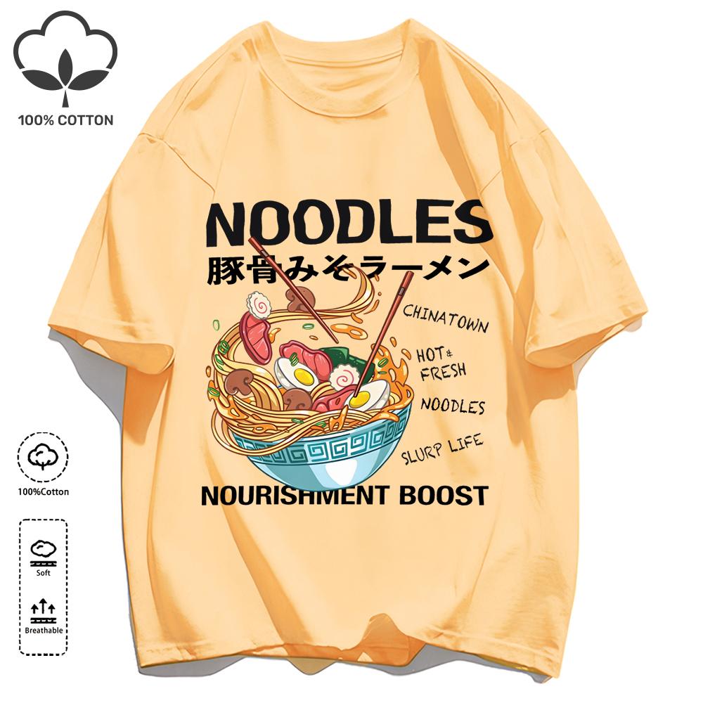 Delicious Pork Bone Lamian Noodles Unisex Retro T-Shirts Casual Cotton Tee O-Neck Fashion T-Shirt Loose Unisex Summer Basics Top
