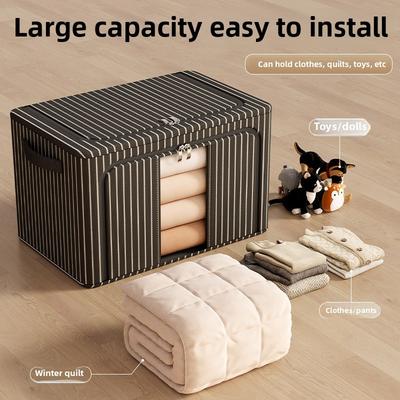 Large Capacity Oxford Cloth Storage Bins with Steel Frame, Foldable Fabric Storage Boxes for Clothes, Quilts, Toys, Home Organization