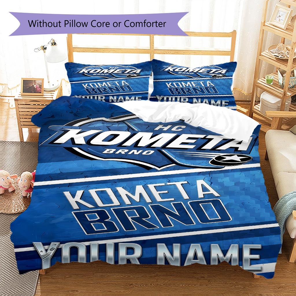 Personalizowana Pościel HC Kometa Brno, Zestaw Kołdra Poszewka na Kołdrę Poszewka na Poduszkę Domowy Prezent Urodzinowy(1 * poszwa na kołdrę + 2 * poszewki na poduszki, bez rdzenia) -HE67