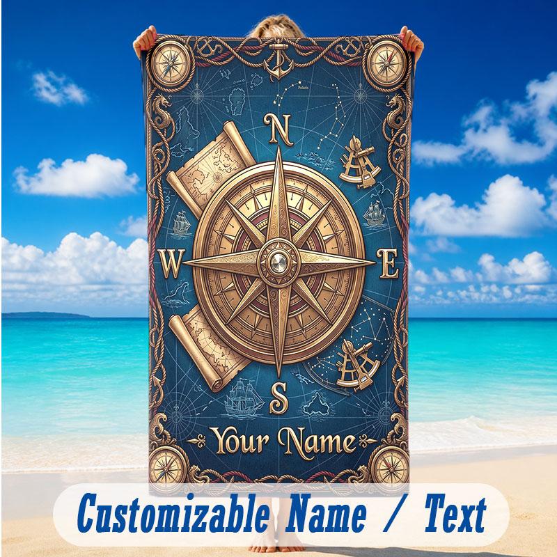 Adventure Journey Theme Beach Towel Personalized Custom Name & Text Soft Quick Dry Beach Towel for Swimming Travel