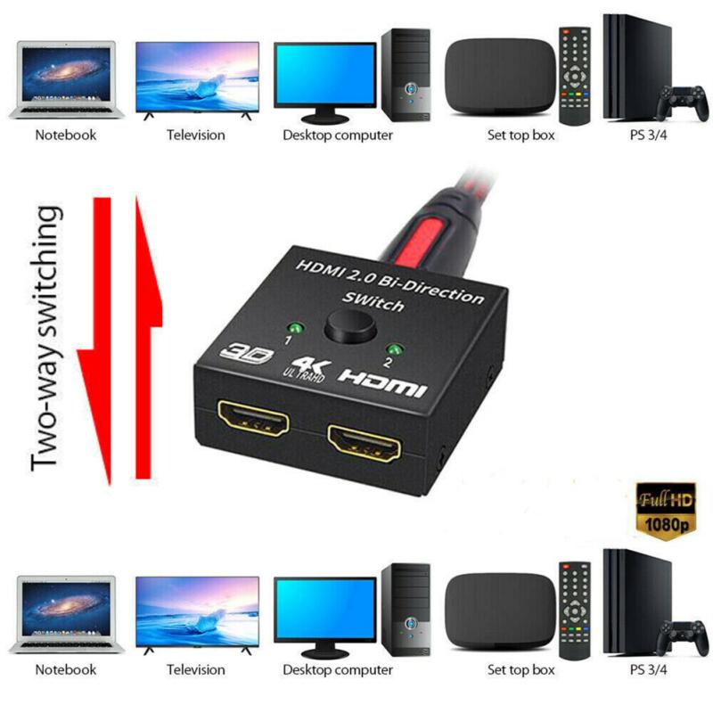 Hdmi-compatible Bi-directional Splitter Switch 1 In To 2 Out Or 2 In 1 Out Hdtv Smart Tv Boxes Pc Uk