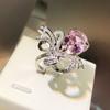 925  Luxury Water Drops Full Pink Zircon Bow Ring Ladies Party Engagement Jewelry Gift