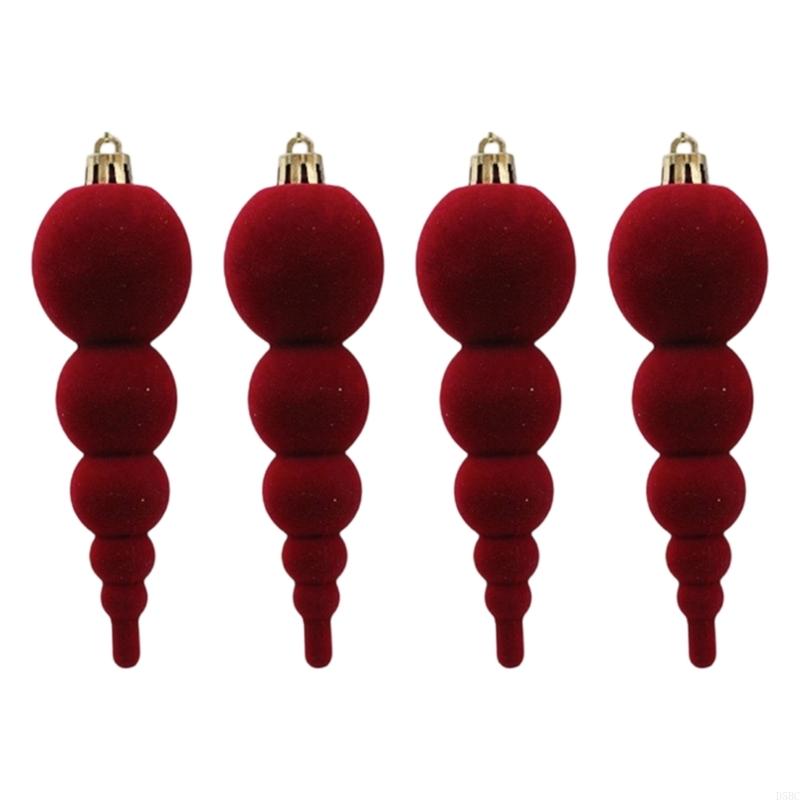 

4PCS Soft Flocking Gourd Holiday Ornaments Christmas Tree Decoration With Festival Velvety Texture Hanging Pendants бордовий