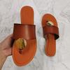 Large Size Women Sandals Flat Summer Beach Slides Shoes Leather Summer Outdoor Slippers Woman Open Toe Women Metal Sandals
