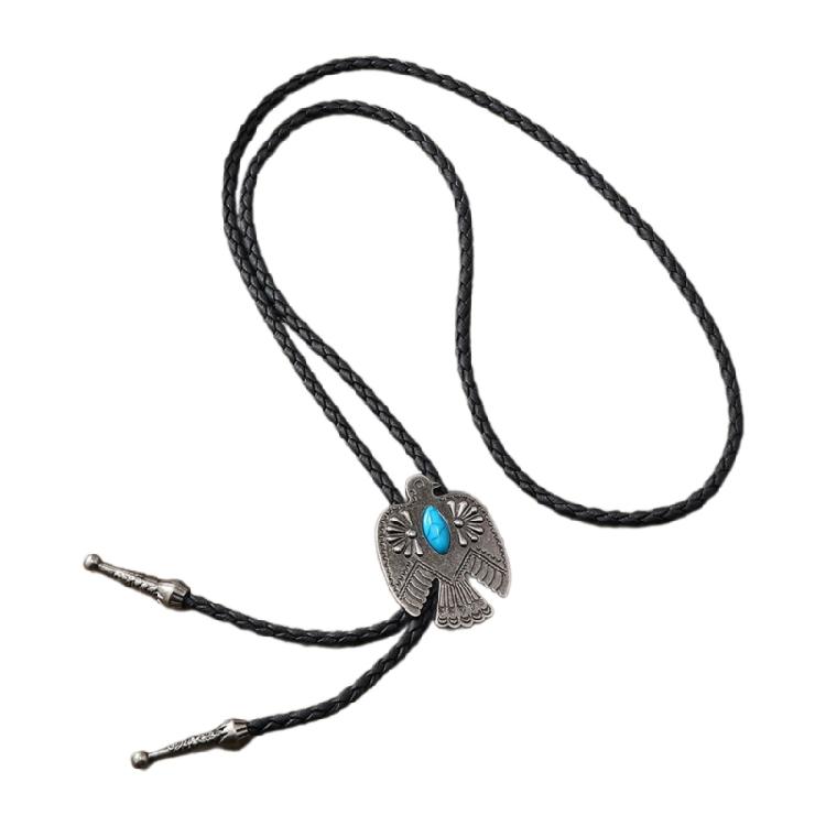 Men Bolo Tie Metal Eagle Bird Stone Cowboy Hat Western Necklace Costume Accessory