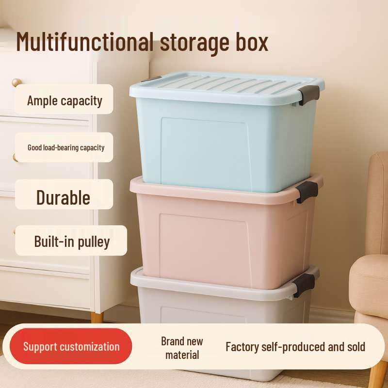 Wheeled Plastic Organizer Box with Lid for Clothes and Toys