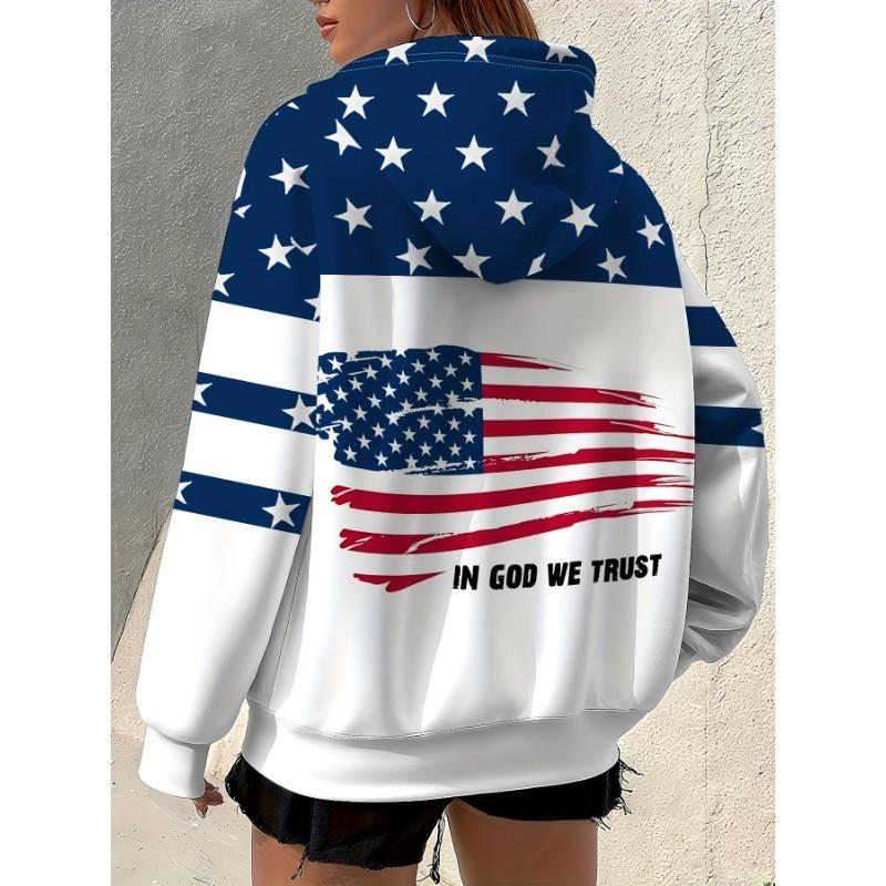 Women's Full Zip American Flag Hooded Sweatshirt