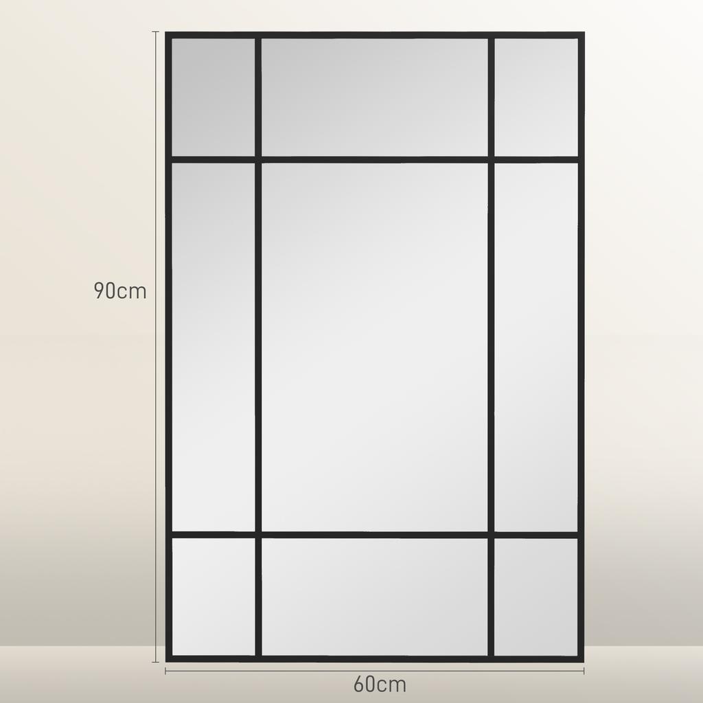 Wall Mirror, Decorative Mirror with Metal Frame, Black Stripes, Multi-Layer Glass, 90W X 2D X 60H Cm