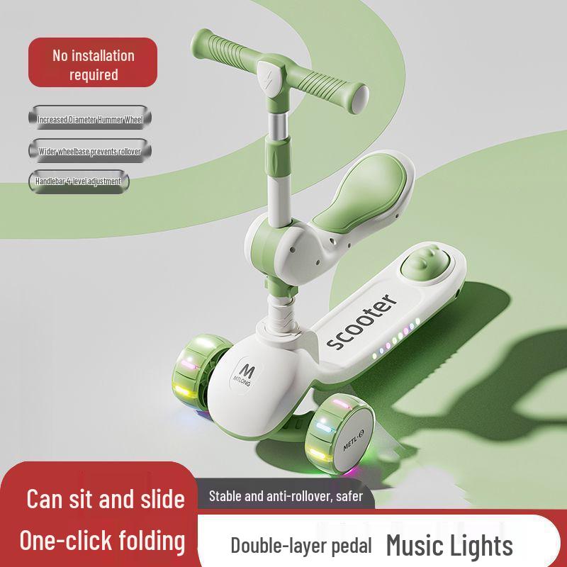 Folding Kids' Scooter with Seat, Ages 1-10, for Boys and Girls