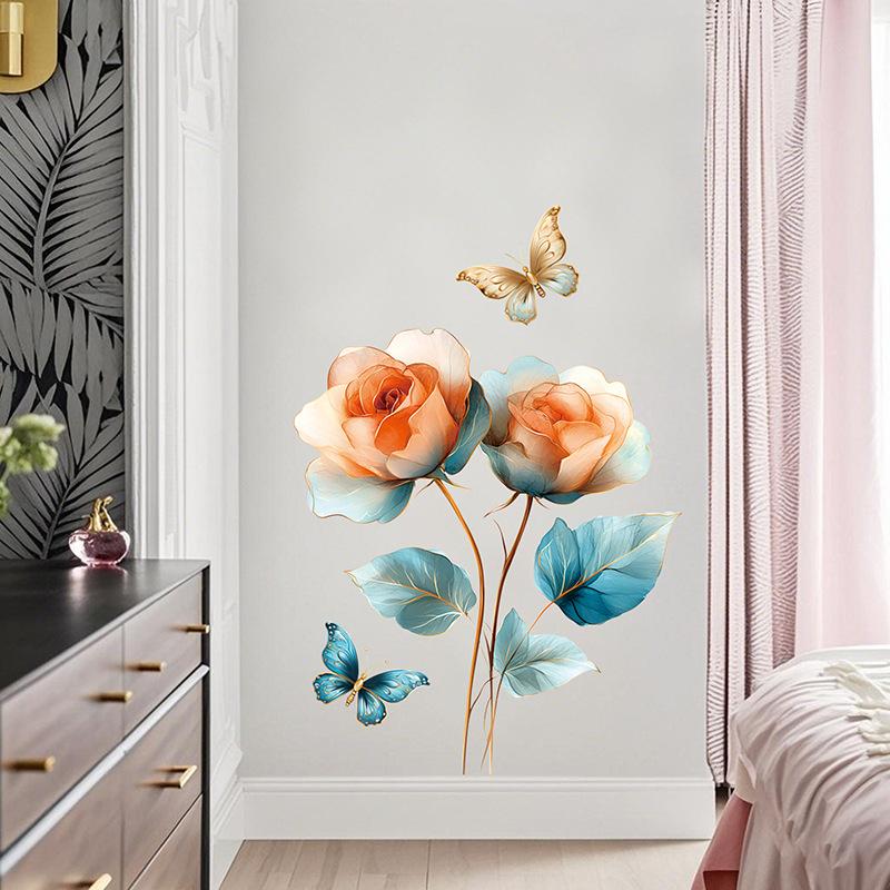 Colored Flower Wall Stickers Bedroom Living Room Corridor Entrance Background Floral Wall Stickers Bathroom Cabinet Ceramic Tile Decoration Decal