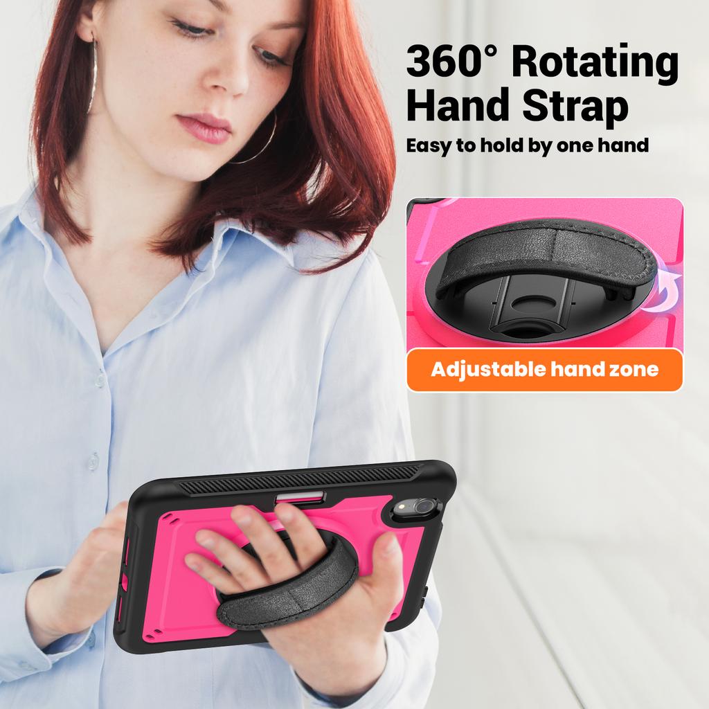 For iPad Mini (2024)/(2021) Case Kickstand PC + TPE Tablet Cover with Hand Strap and Shoulder Strap