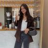 Womens Vintage Style Blazer Casual Work Office Long Sleeve Solid Color Outerwear