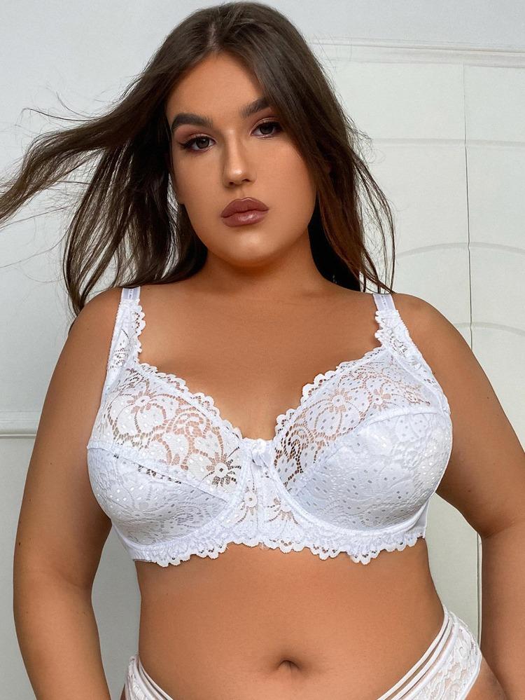 Sexy Krajková Podprsenka Plus Size pro Ženy Ultra Tenká Vykrojená Prodyšná Jednobarevná