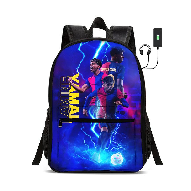 Child School Bags for Student Rucksack L-Lamin Yamal Sport Bookbag Kids Gift Football Star Backpack with USB Interface Bag