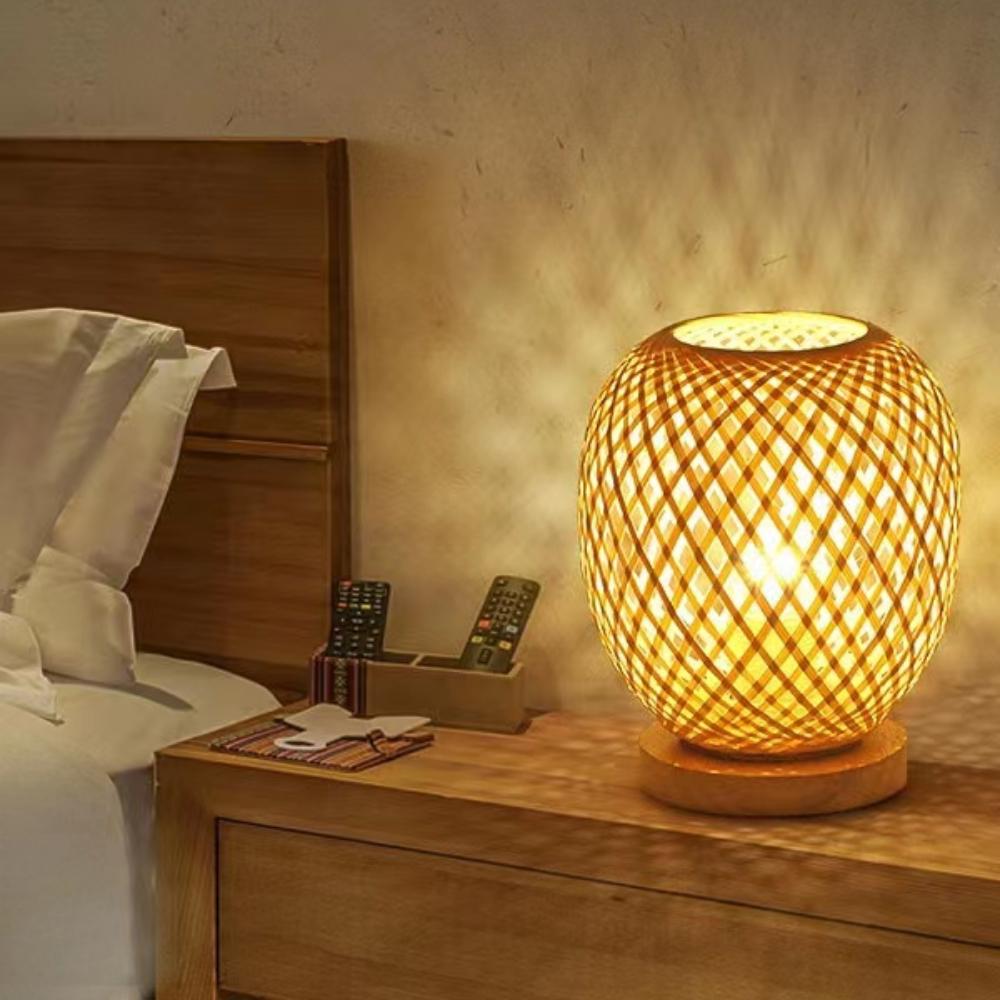 Nordic Wood Bamboo Night Light Table Lamp Bedroom Bedside Home Art Decorations plug Creative Table Lamps Home Decor