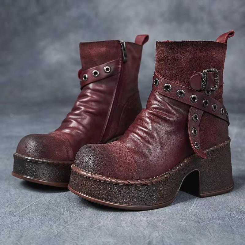 

Модные женские мотоботы GKTINOO из натуральной кожи, новая модель 2025 года, на молнии, с круглым носком, женская обувь, ручная работа, ретро ботильоны на платформе 38