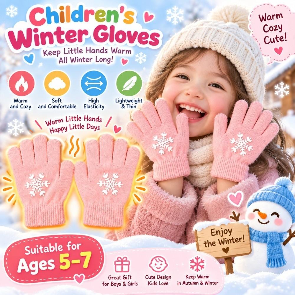 Thickened Kids Knitted Gloves Cartoon Print Thermal Gloves Children Winter Warm Gloves  Daily Wear