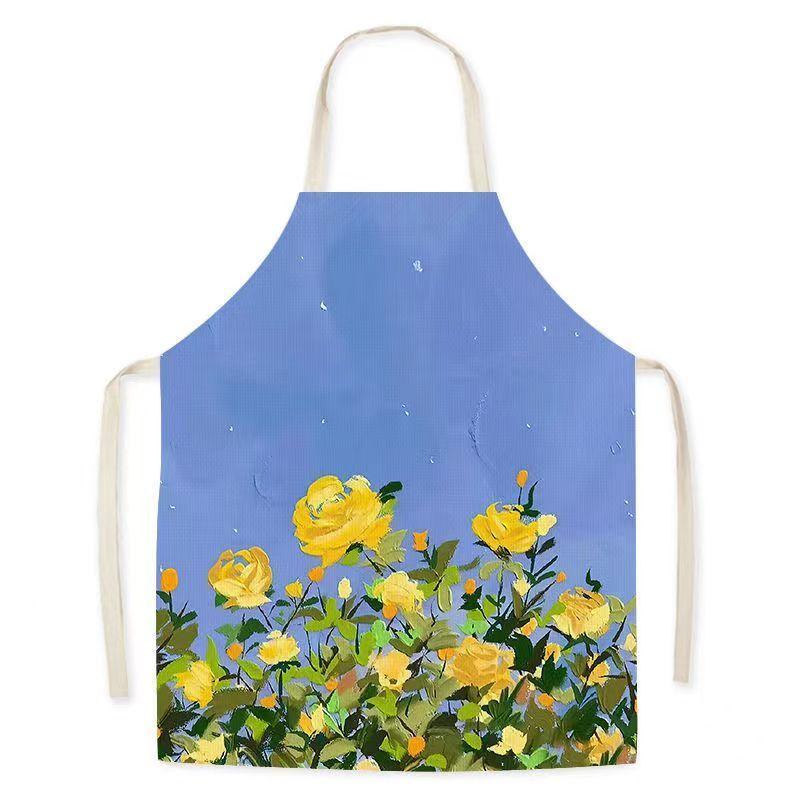 Oil Painting Landscape Sleeveless Linen Adult Children'S Apron Kitchen Hotel Essential Studio Baking Room Pottery Dress