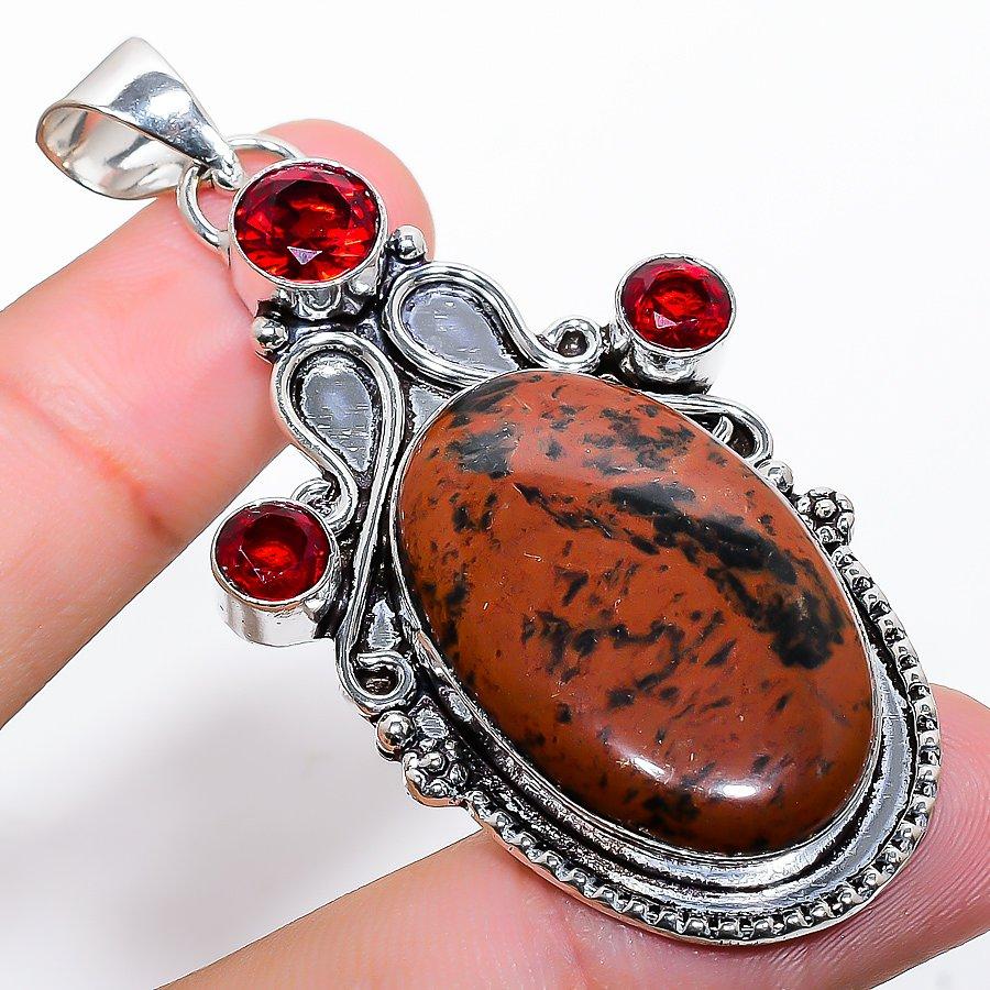 

Mahogany Obsidian, Garnet Gemstone Handmade Ethnic Jewelry Pendant 2.52 SR-4709