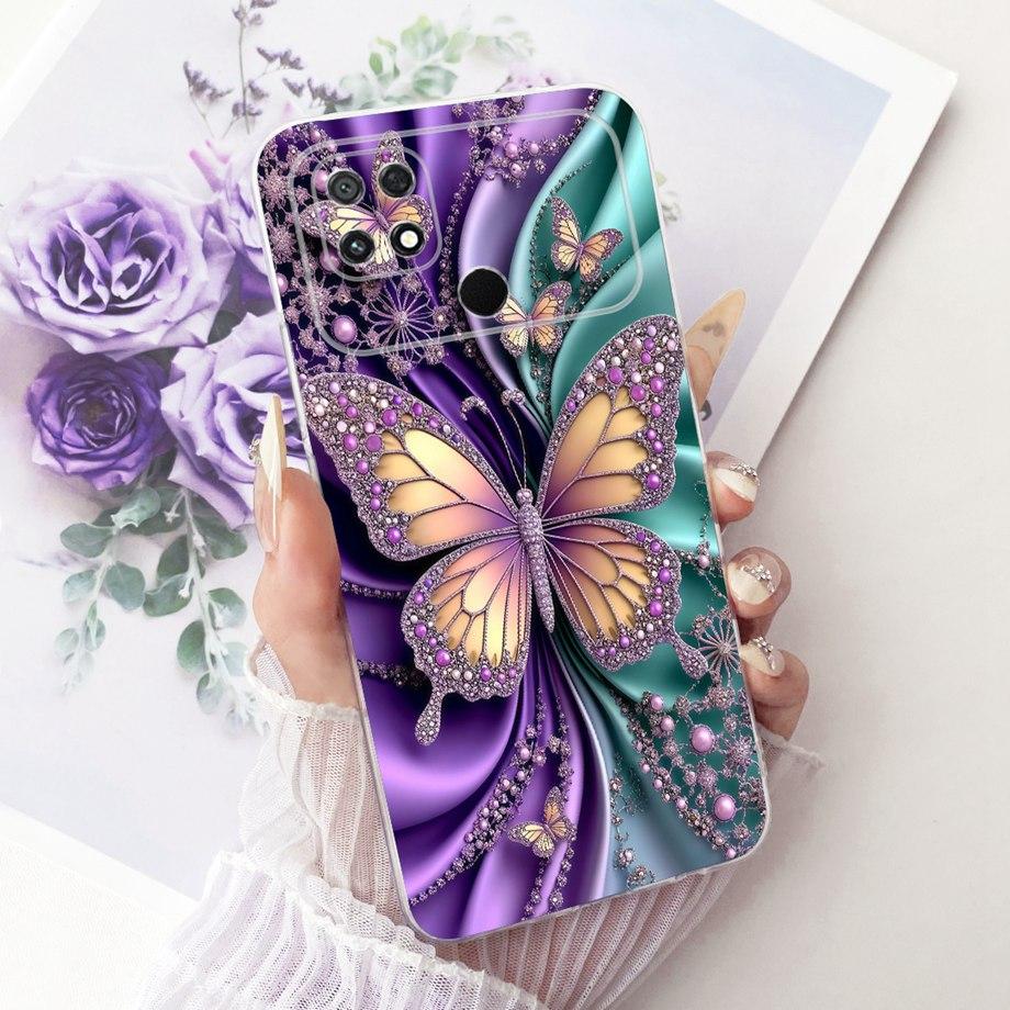 For Xiaomi Poco C40 C50 C51 Phone Case Luxury Flower Butterfly Cartoon Bow Pattern Back Cover Soft TPU Silicone Bumper Housing