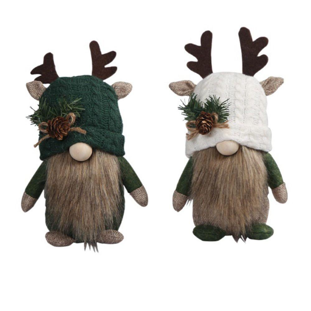 

Cute Christmas Antlers Knitted Doll Standing Window Decorations New Deer Horn Knitted Doll Holiday зелений