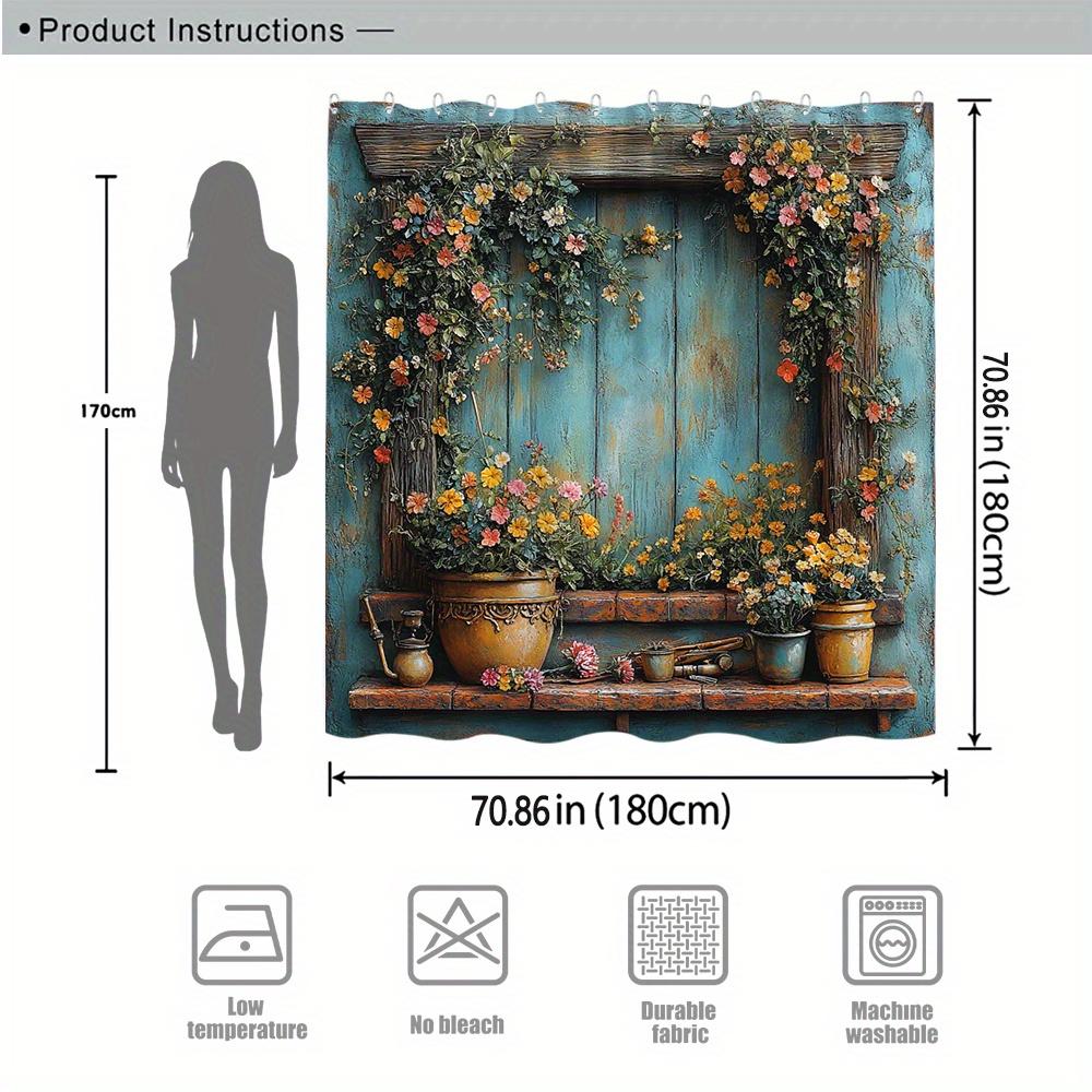 Serene Garden Shower Curtain - Pond, Rhododendrons, Roses, Stone Pathway,White Bench,Evergreens,Vibrant Natural Beauty,12 Hook