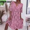 Women's Fashion Summer Spring  Short Sleeve V-Neck Casual Dresses