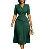 Women Elegant Blazer Collar Half Sleeve High Waist Solid A Line Midi Dress