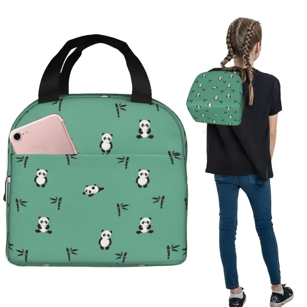 Cartoon Panda And Bamboo Pattern Insulated Lunch Bag for Women Kids Leakproof Food Boxes Thermal Lunch Box Tote
