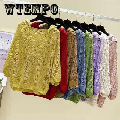 Sweater Hollow Knit Sleeve In Thin Loose Fashion Smock Top Women's Clothing Knitted Pullover