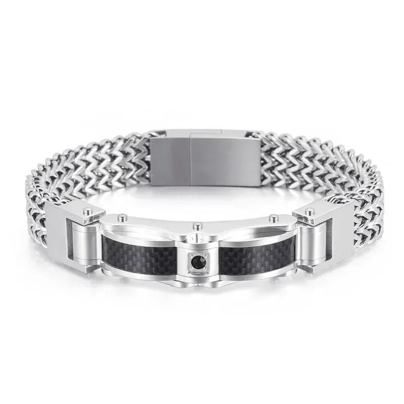 

18k Gold Men Bracelet Gold Jewelry Street Style Stainless Steel 316L Plated Cuban Chain Bracelets for Women 21cm серебряный