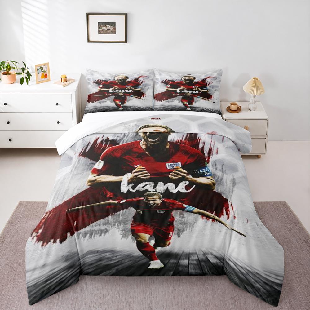 Harry Kane England Red Jersey Bedding set (1 duvet cover, 2 pillowcases, duvet not included), Soccer Star Portrait Art Print