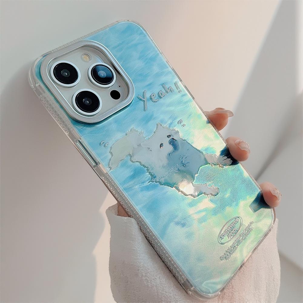 Cute Summer Swimming Puppy Apple 15 Mobile Phone Case Suitable for 14promax Water Ripple IPhone 16 Cartoon