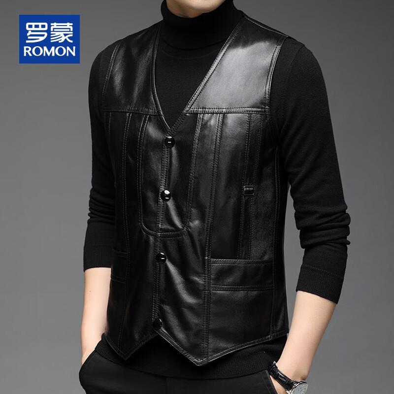 

ROMON Men s Genuine Sheepskin V-Neck Leather Vest 4XL